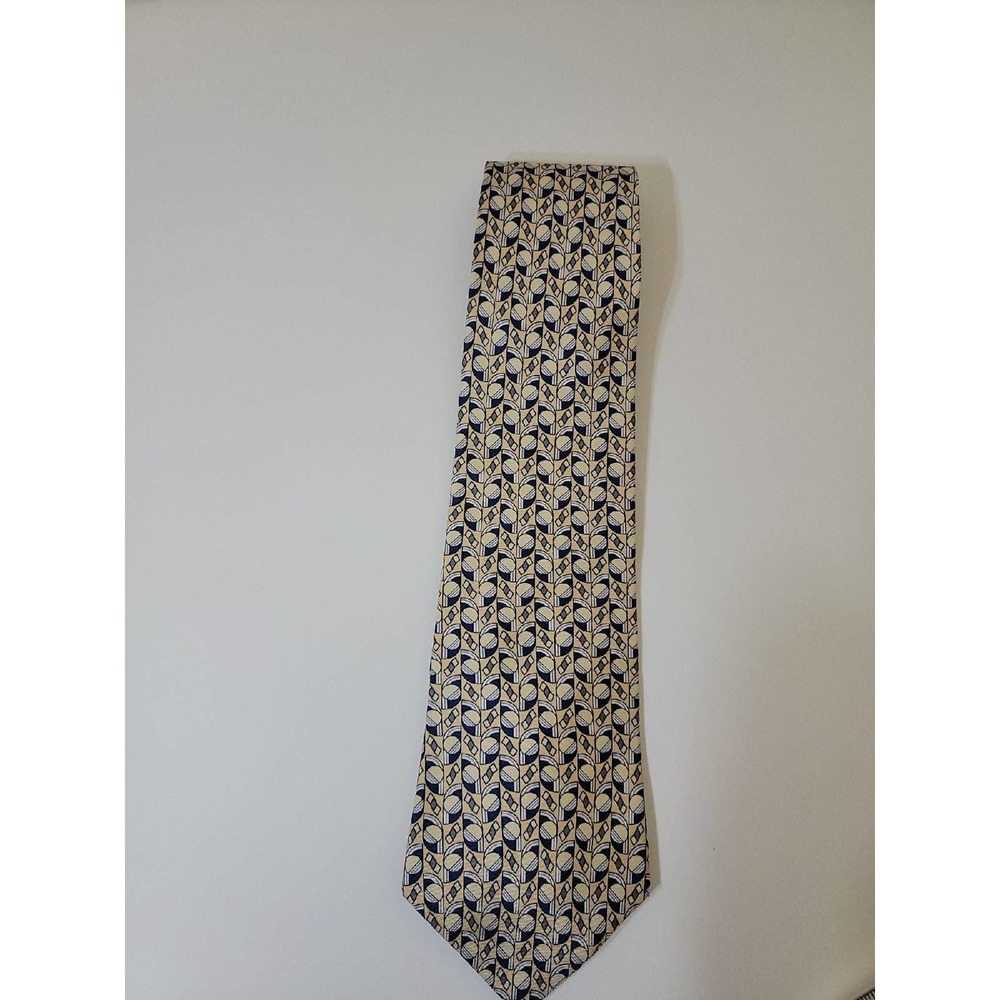 Vintage Don Loper Beverly Hills Geometric Necktie | Blue Cream Abstract Retro US